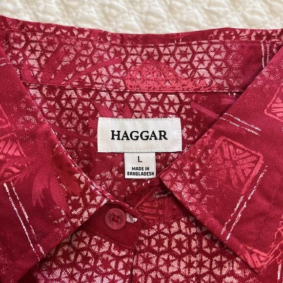 Haggar Short Sleeve Button Down Red Hawaiian Shirt.  Size L *NWT* - Picture 3 of 4